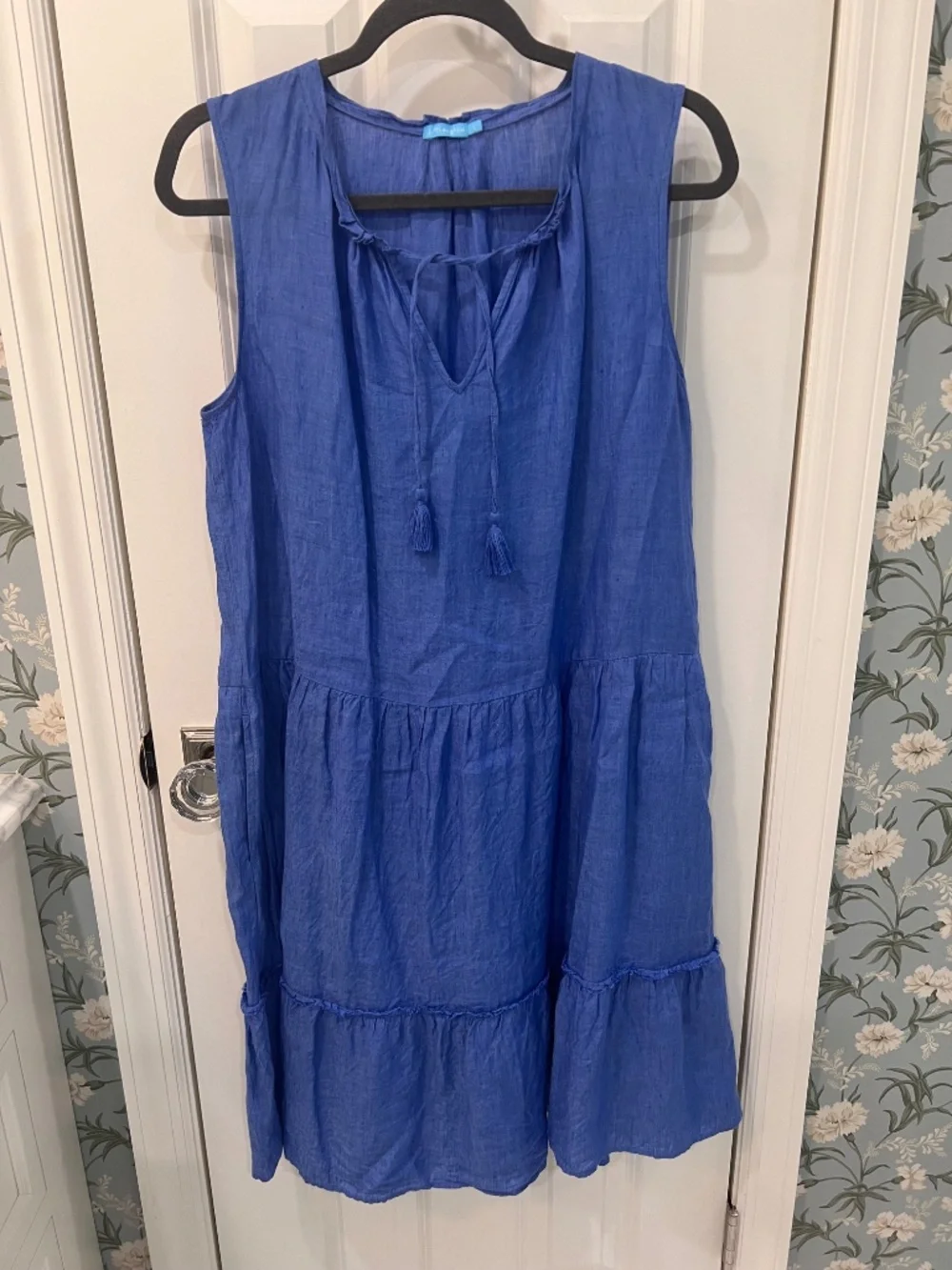 J MCLAUGHLIN Christa French Blue 100% Linen Tiered Dress Size L - Picture 2 of 9
